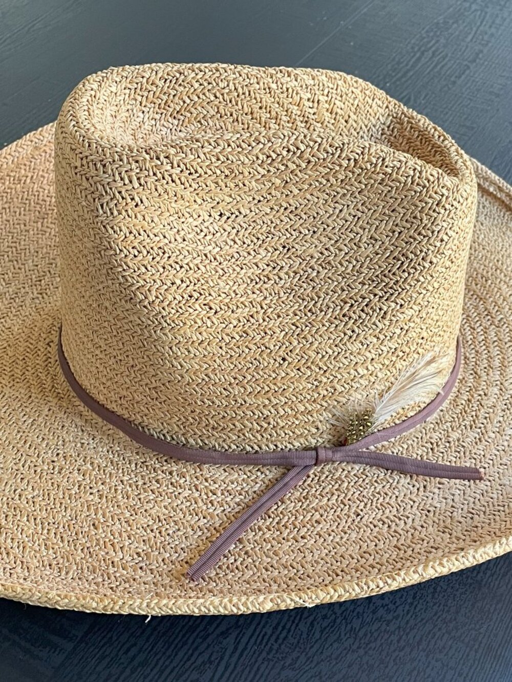 Miller Bros. Western Cowboy Hat Sz 7 3/8 Straw Feather Brown Band